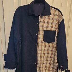 Button-Up Corduroy And Flannel Shirt/Shacket